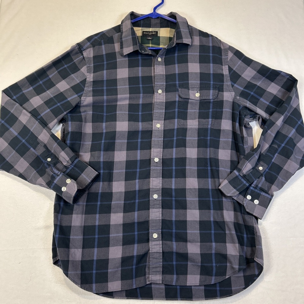 Banana Republic Mens Long Sleeve Shirt Button Down Size XL Gray Plaid